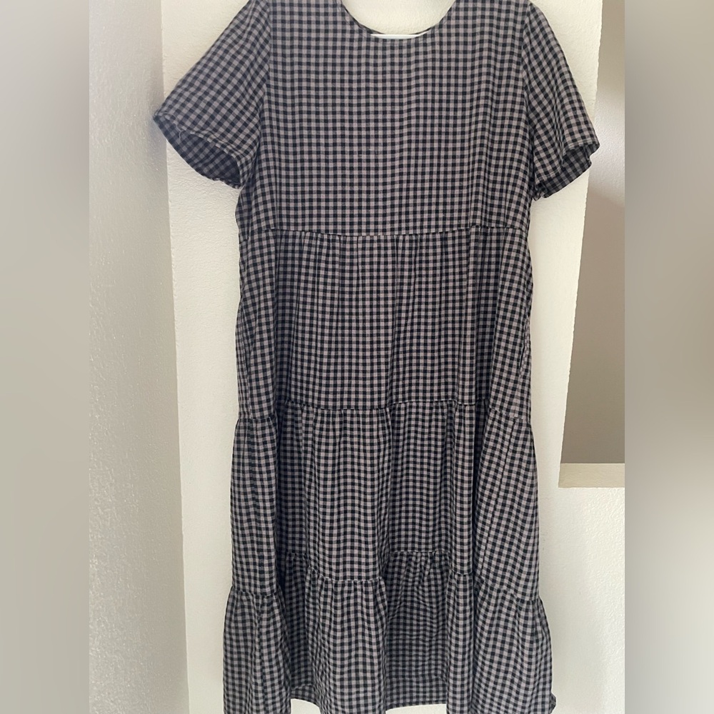 orange creek Black and tan Gingham Tiered Dress